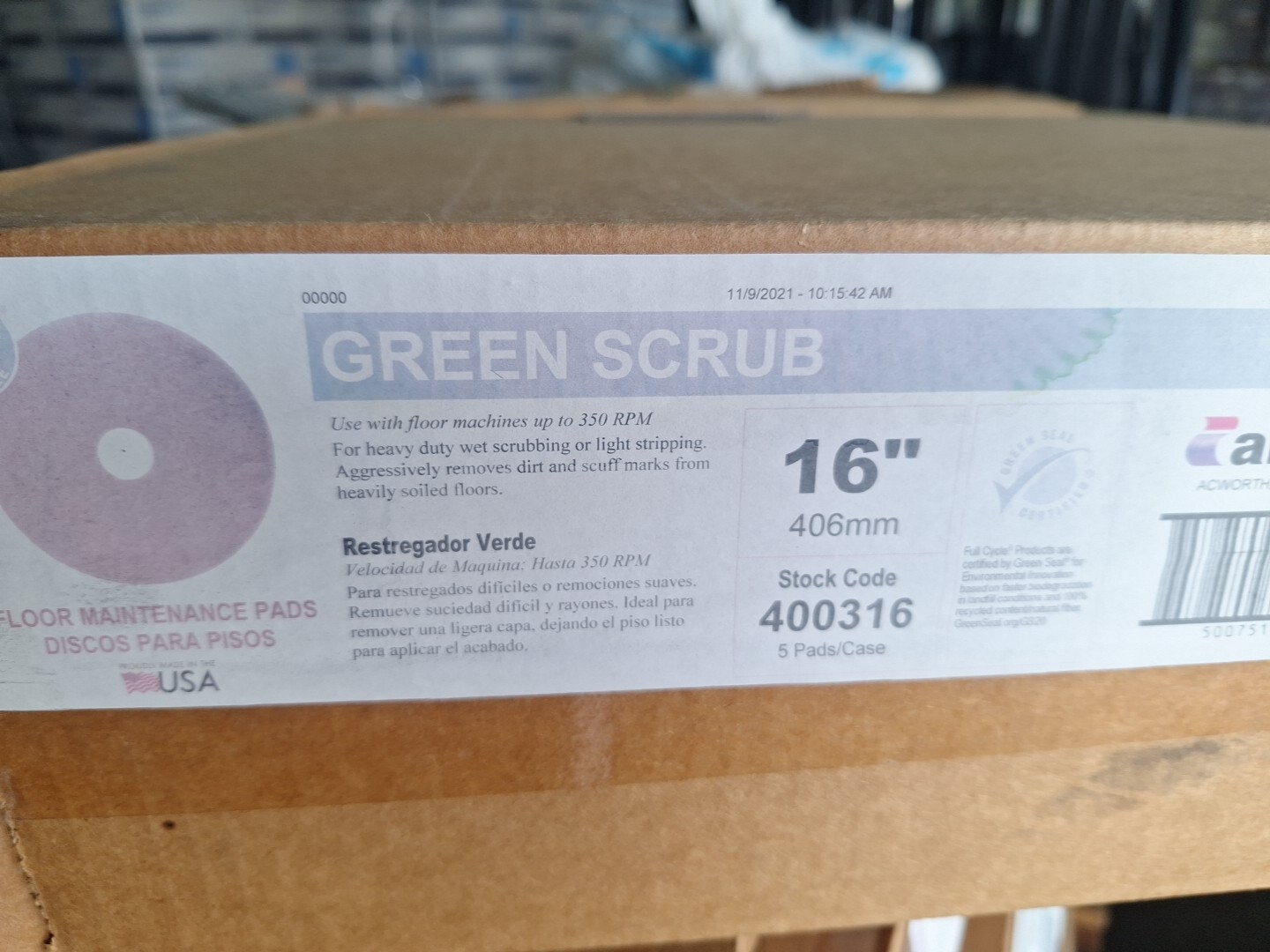 Americo #400316 Floor Scrubbing Pads, 16" Diameter Green 5/cs Brand New Unopened