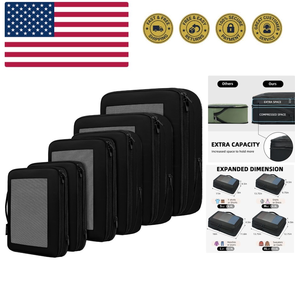 4 Set/6 Set/8 Set Compression Packing Cubes Travel Accessories Expandable Pac...