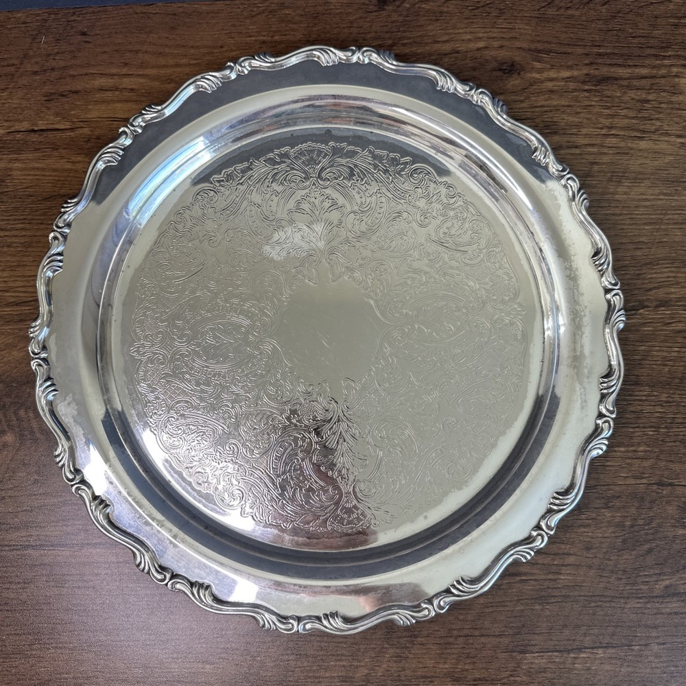 Oneida Silver Plated Platter 12 Inch Scrolls Intricate Design ~ Please Read
