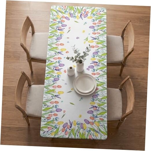 Spring Fitted Tablecloth 72 x 30 Inch 72" x 30" (Rectangular) White