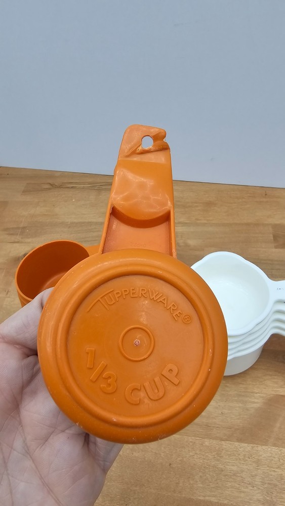 Vintage Tupperware Measuring Cup Sets - Orange and White, Read