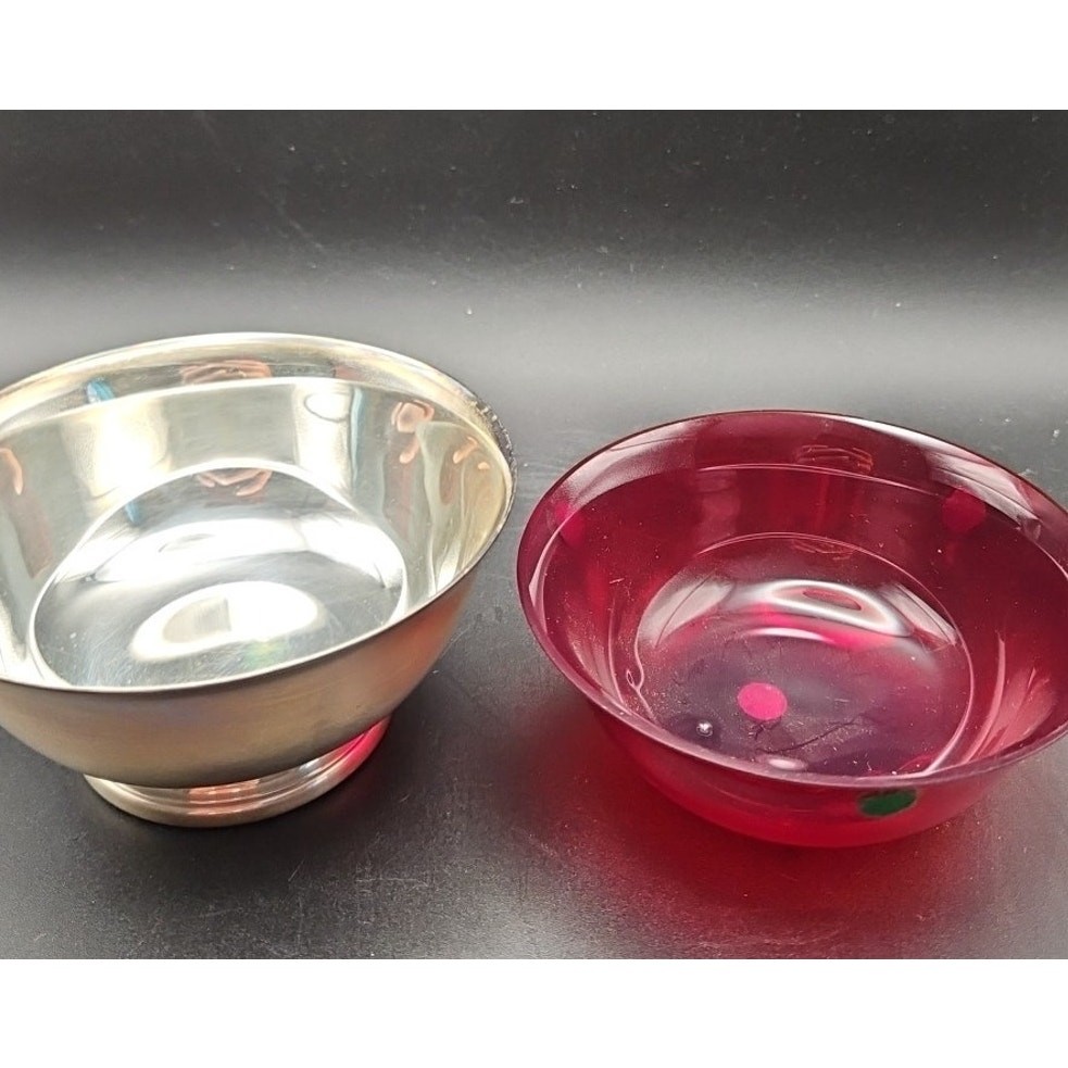 Vtg Gorham YC795 Silver Plated Bowl 4.5” Diameter With Ruby Red Glass Insert