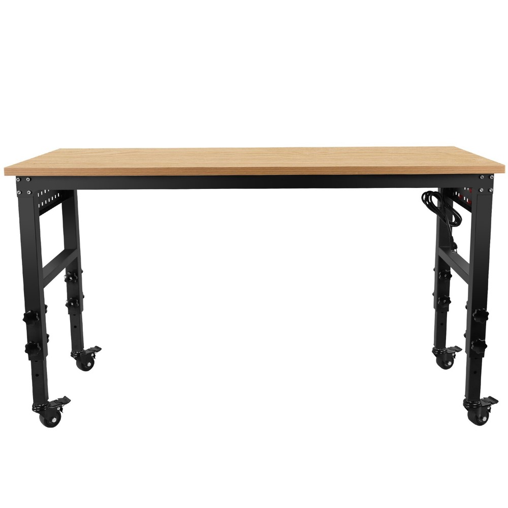 60"Rolling Adjustable Heavy Duty Workbench with Rubber Wood Top Working