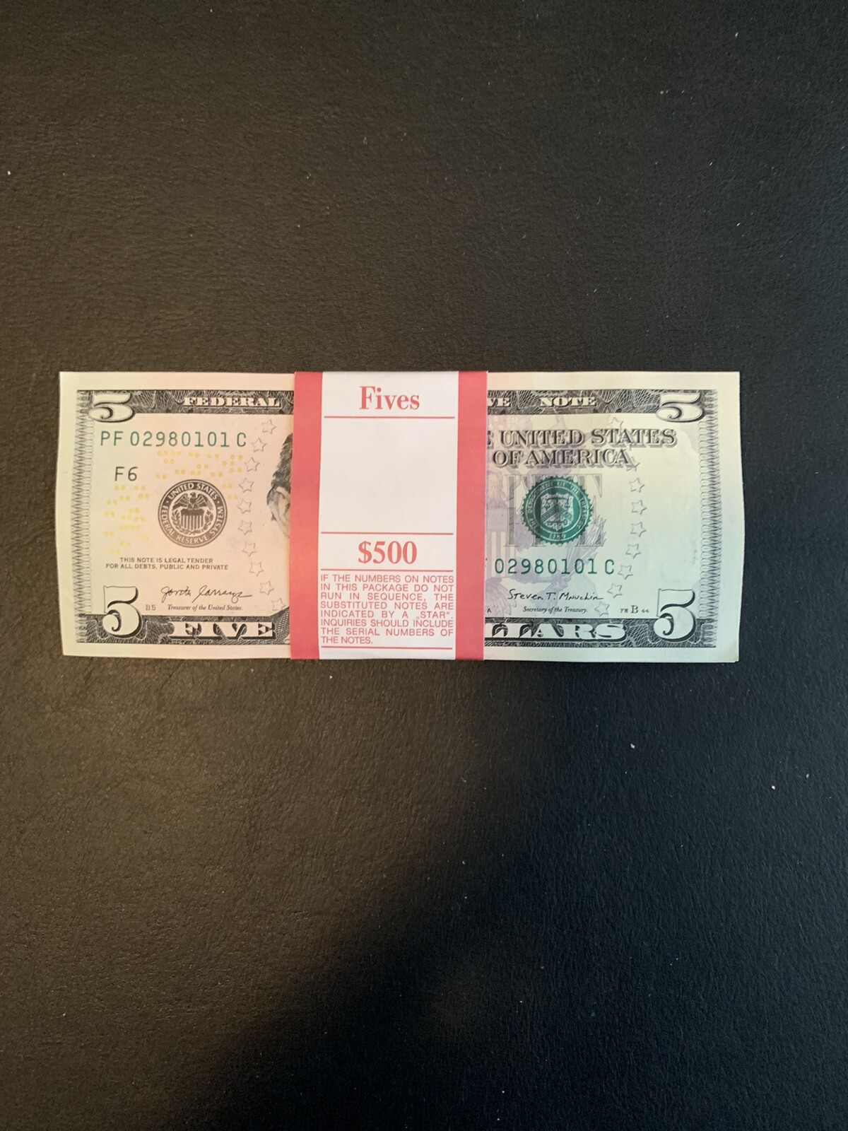 $100 in new $5 Bills - 20 Uncirculated Five Dollar Bills In Sequential Order
