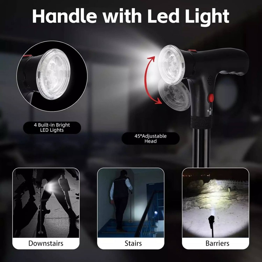 Portable Height-adjustable Walking Cane W/Side Handle Support 250lbs Capacity