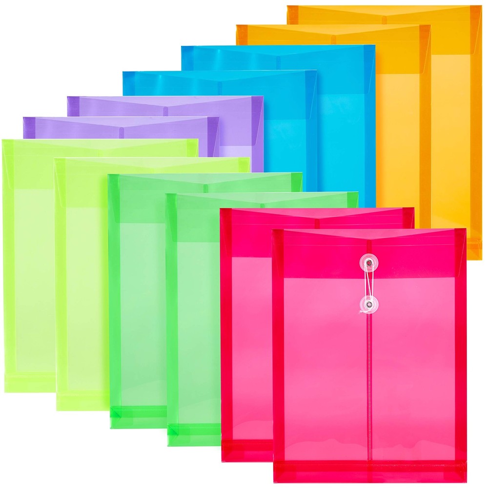 FANWU 12 Pack Assorted Colors Plastic Envelopes Poly Envelope Expandable File Do