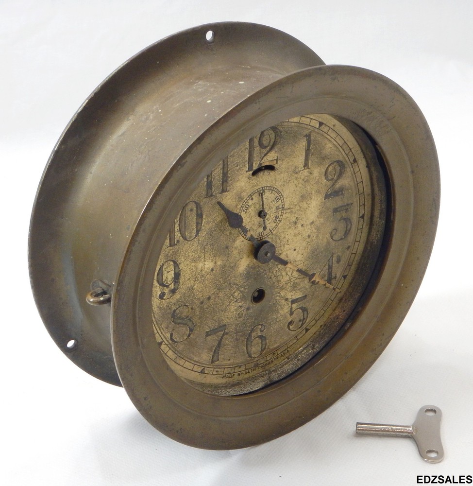 Vintage Seth Thomas 7" Brass Case Ship's Clock