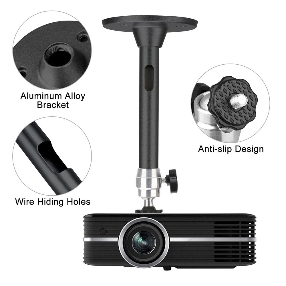 Mini Projector Ceiling Mount with 3 Screw Adapters and Knob for Angle Adjust