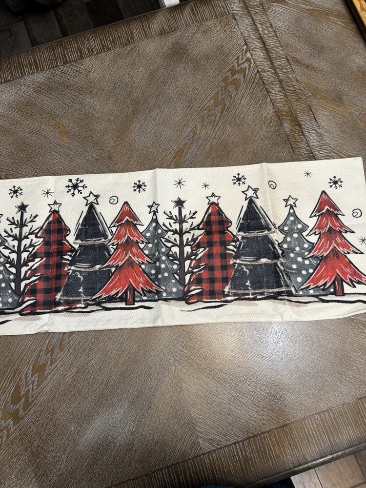 Christmas Tree Scene Pillowcase/Table Runner  Width 13” Length 34.5”