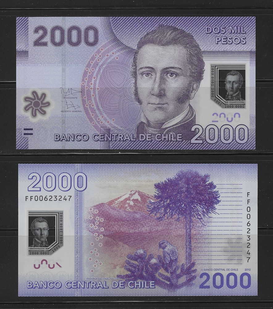 Chile Manuel Rodriguez 2000 pesos polimer 2012 UNC