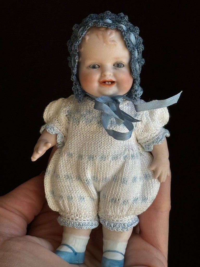 Antique German 4.5" All Bisque Georgene Averill Bonnie Babe Sleepy Eye Baby Doll