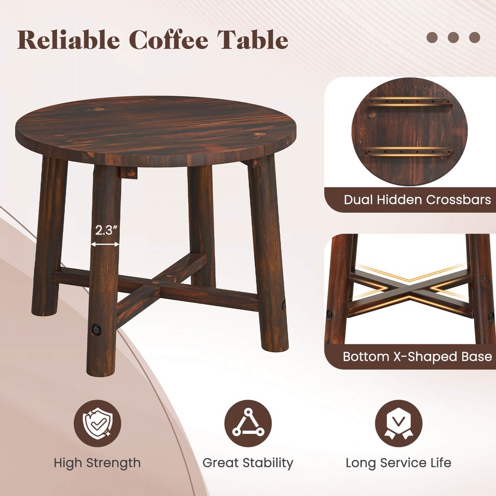 Outdoor Side Table with Solid Wood Structure Small Round Coffee Table for Garden