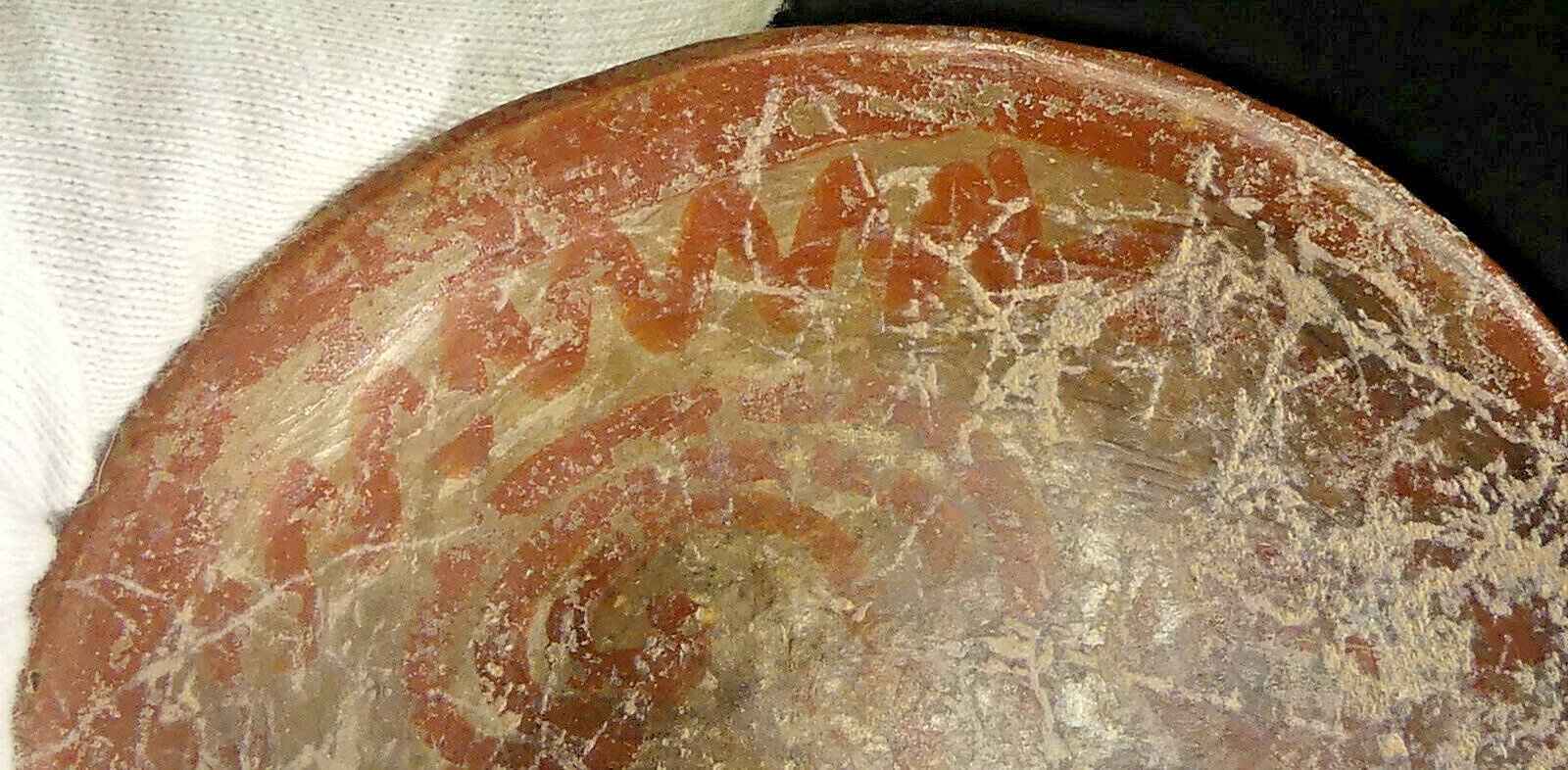 Native American Mississippian Culture Pottery Disk with Painted Glyphs AACA