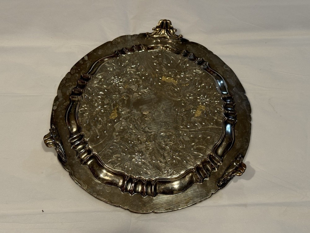 Vintage Silver Plated Tray Serving Platter Engraved Plate