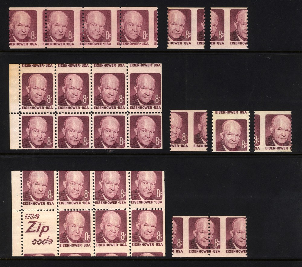 1395A, 1395D, 1402 8c Eisenhower Massive Perf Shift Error Lot 9 Items