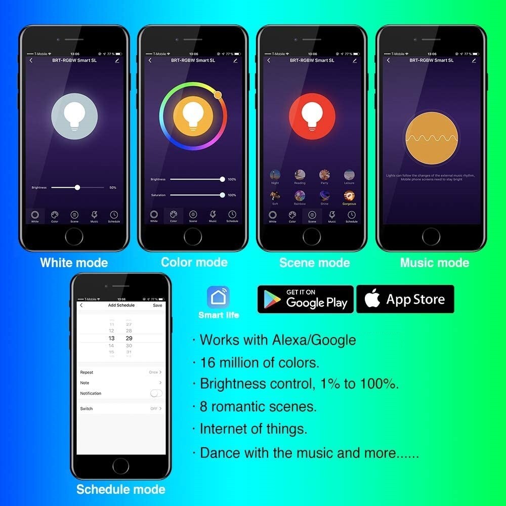 2Pcs E12 LED RGB Candelabra Smart Christmas Light Bulbs Google Alexa App control