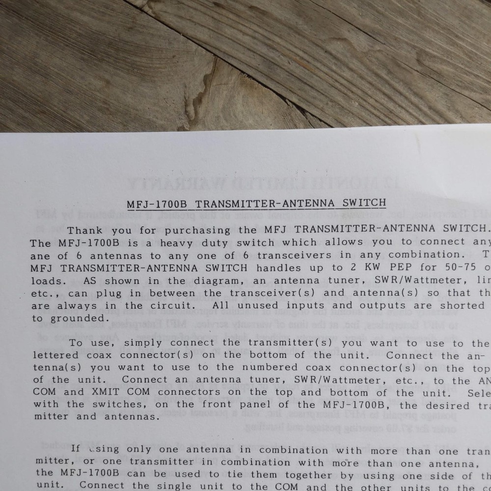 MFJ-1700B Information Sheet