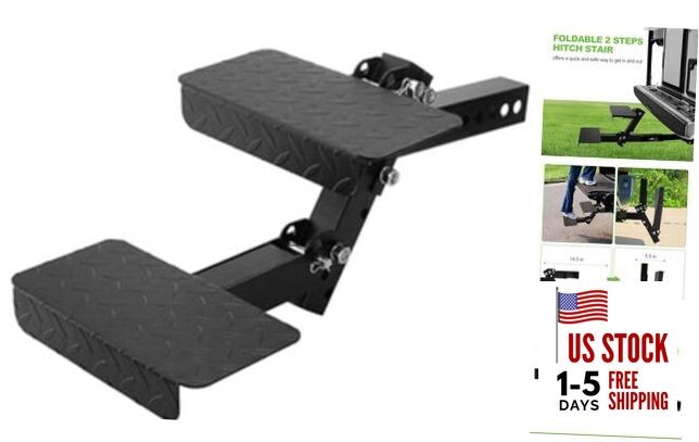 Hitch Step with Two Folding Steps for 2" Hitch Receiver, 12" W with 4 Position
