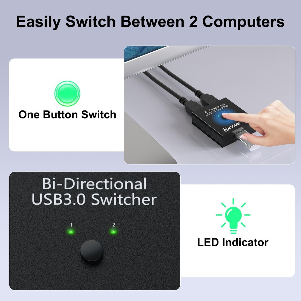 USB 3.0 Switch Selector, Bi-Directional 2 in 1 Out