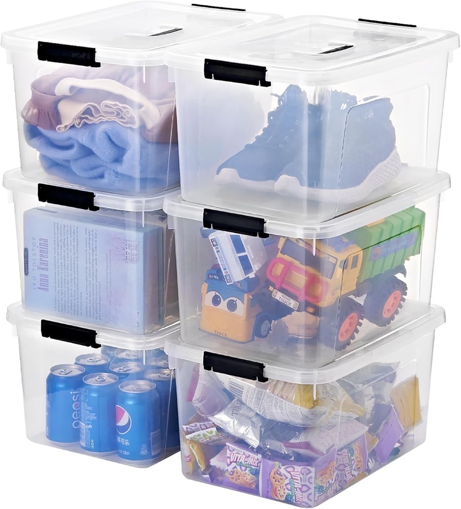 Durable Stackable Clear Storage Containers, 19 Quart, 6-Pack