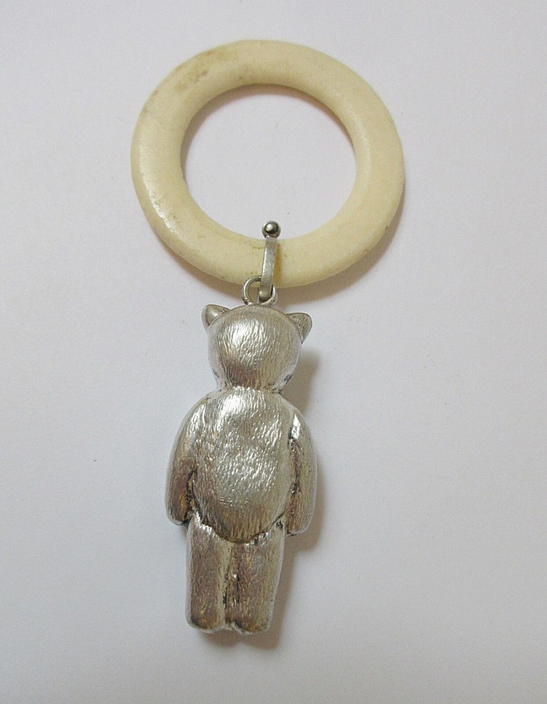 Antique Rattle Teething Ring Teddy Bear