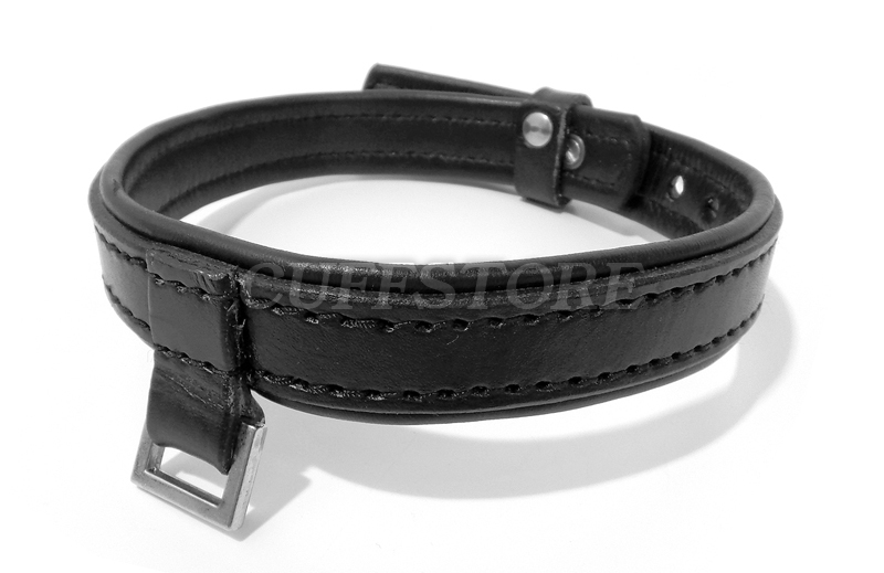 Leather Bondage Collar Square Ring Locking Restraint with Padlock
