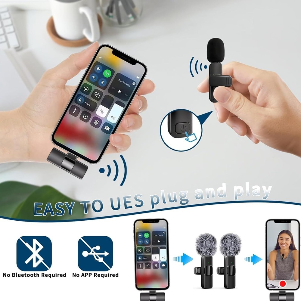 Wireless Microphone Mini Mic for iPhone/Android Phone, LED Display Lavalier Micr