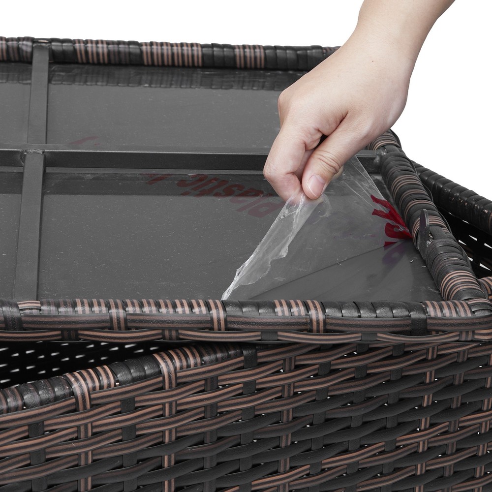 PE Wicker Side Table with Storage,Patio Rattan End Table Square Container