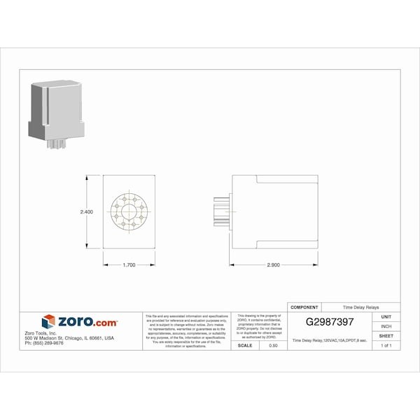 Dayton 1Egb8 Single Function Time Delay Relay, Octal, On Delay, 1 Functions