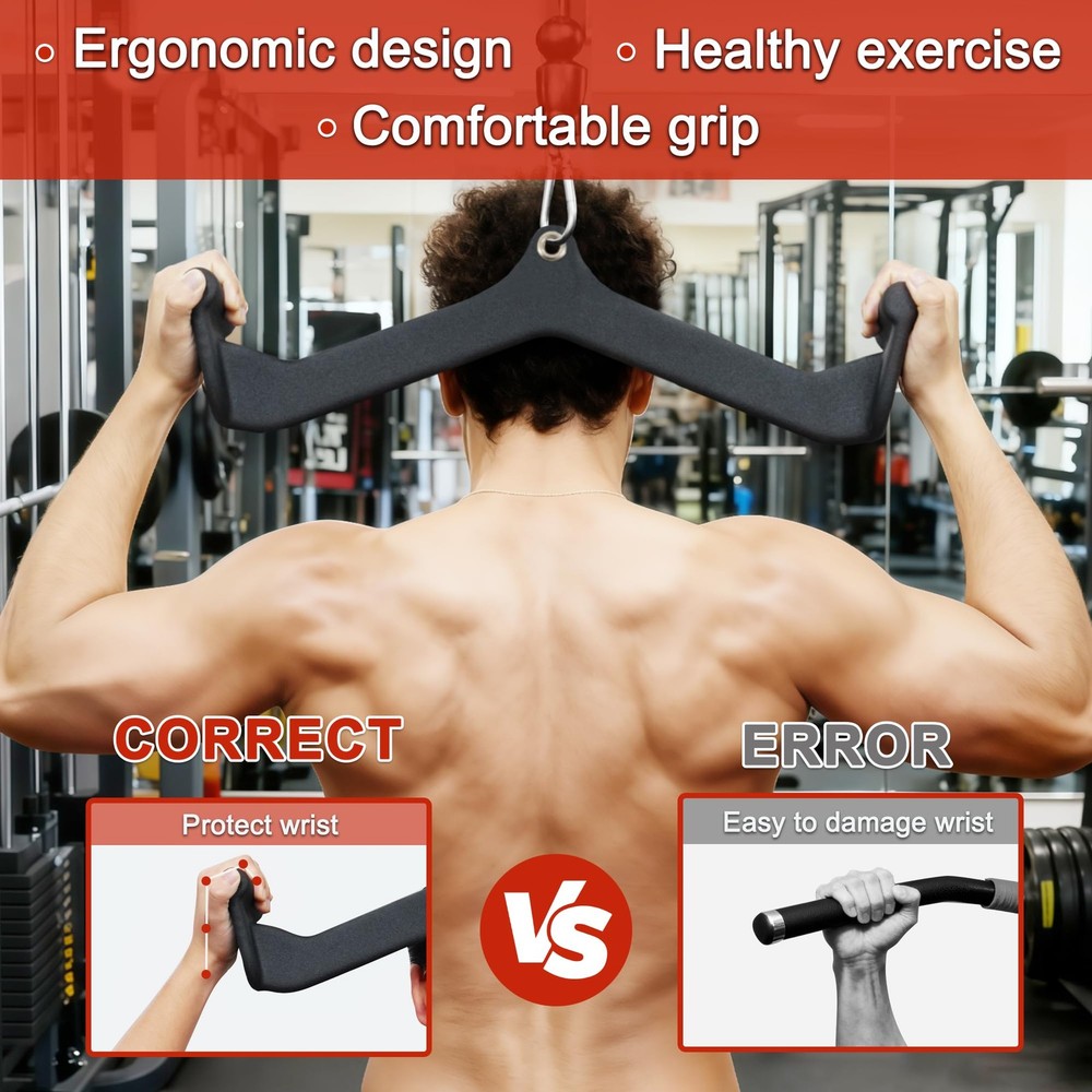 LAT Pulldown Attachments, 5 Pieces Cable Machine Rowing Bar Set, Back Bicep C...