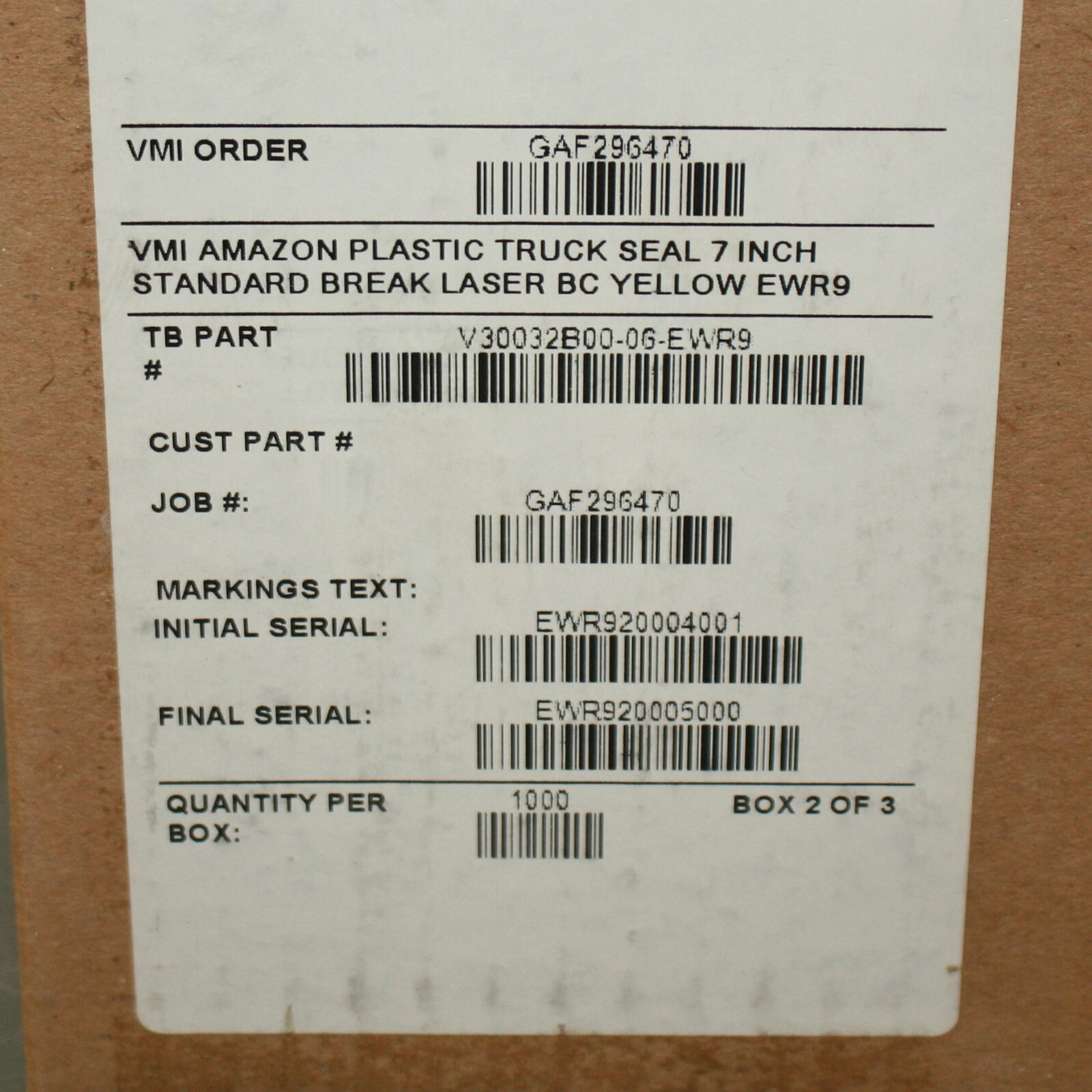 (1000) TydenBrooks 7" Shipping Seals V30032B00, Yellow Plastic Truck Tie Strap