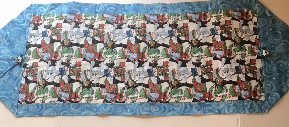 Handmade Snowman Fabric Table Runner, 34” X 14”