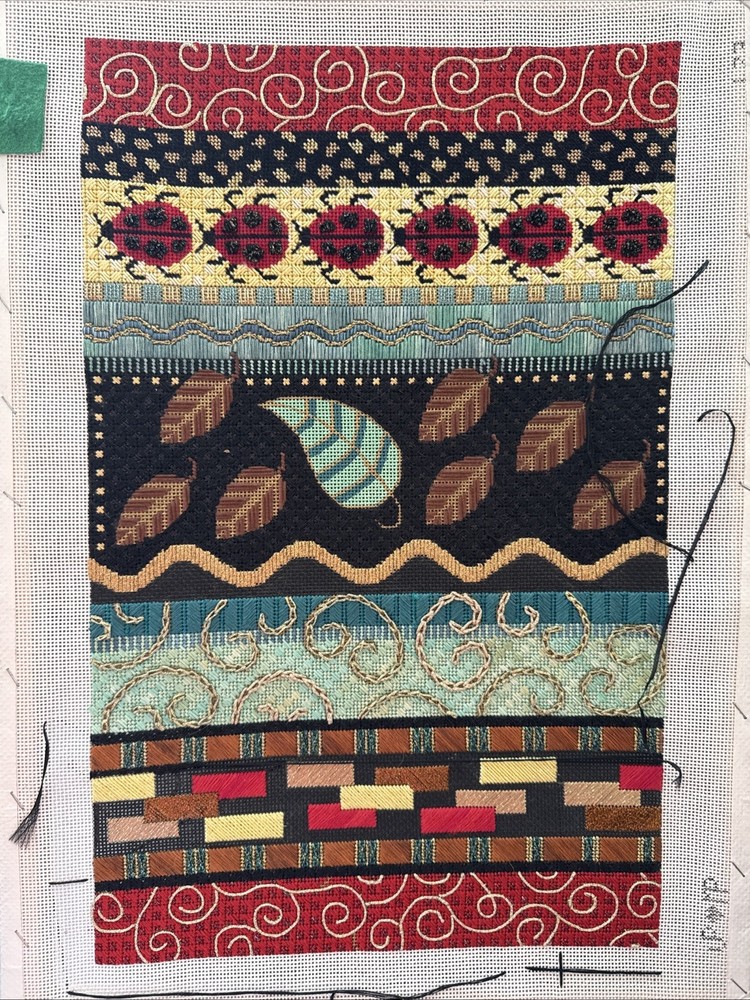 JP Needlepoint Canvas Ladybugs & Leaves Almost Complete 12x19 Read Desc