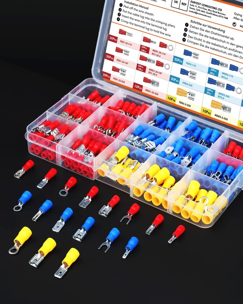 Gorffy 300pc Spade Ring Fork Wire Terminal Connector Kit 0.5-6.0mm²