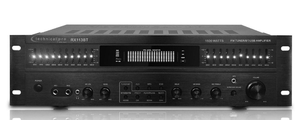 TECHNICAL PRO RX113BT 1500W Pro Bluetooth Surround Amplifier w Equalizer  S&D