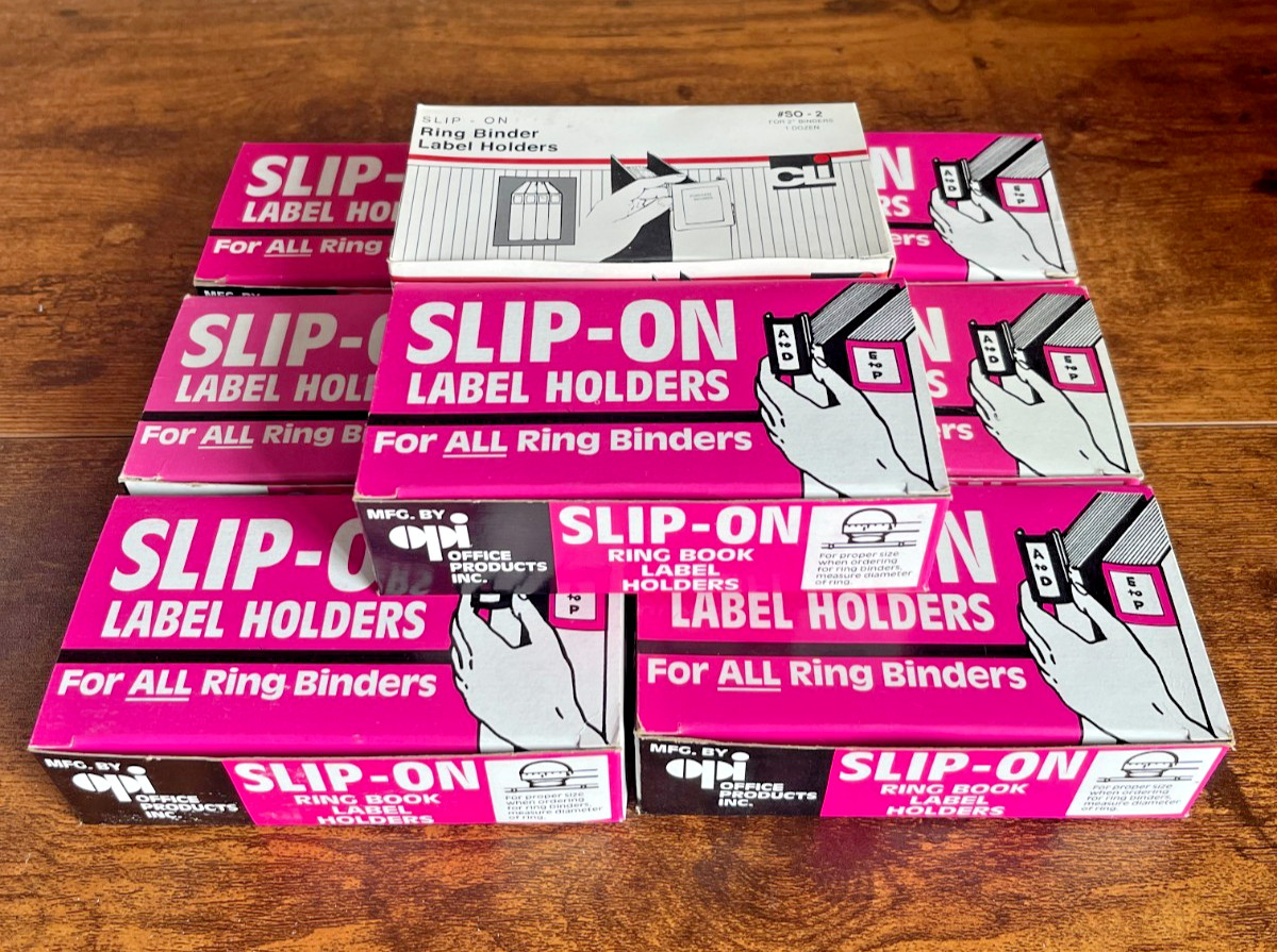 Vintage Slip-On Ring Binder Label Holders CLI Office Products Lot of 7 Boxes