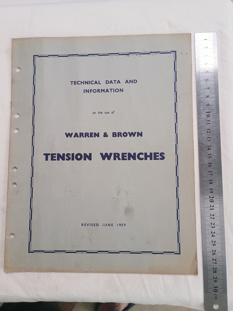 1959 W&B Warren & Brown Tension Wrenches Application Data &Technical Information