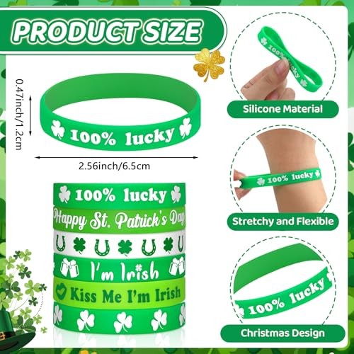 St. Patrick's Day Rubber Bracelets - 30 Pcs Lucky Shamrock Silicone