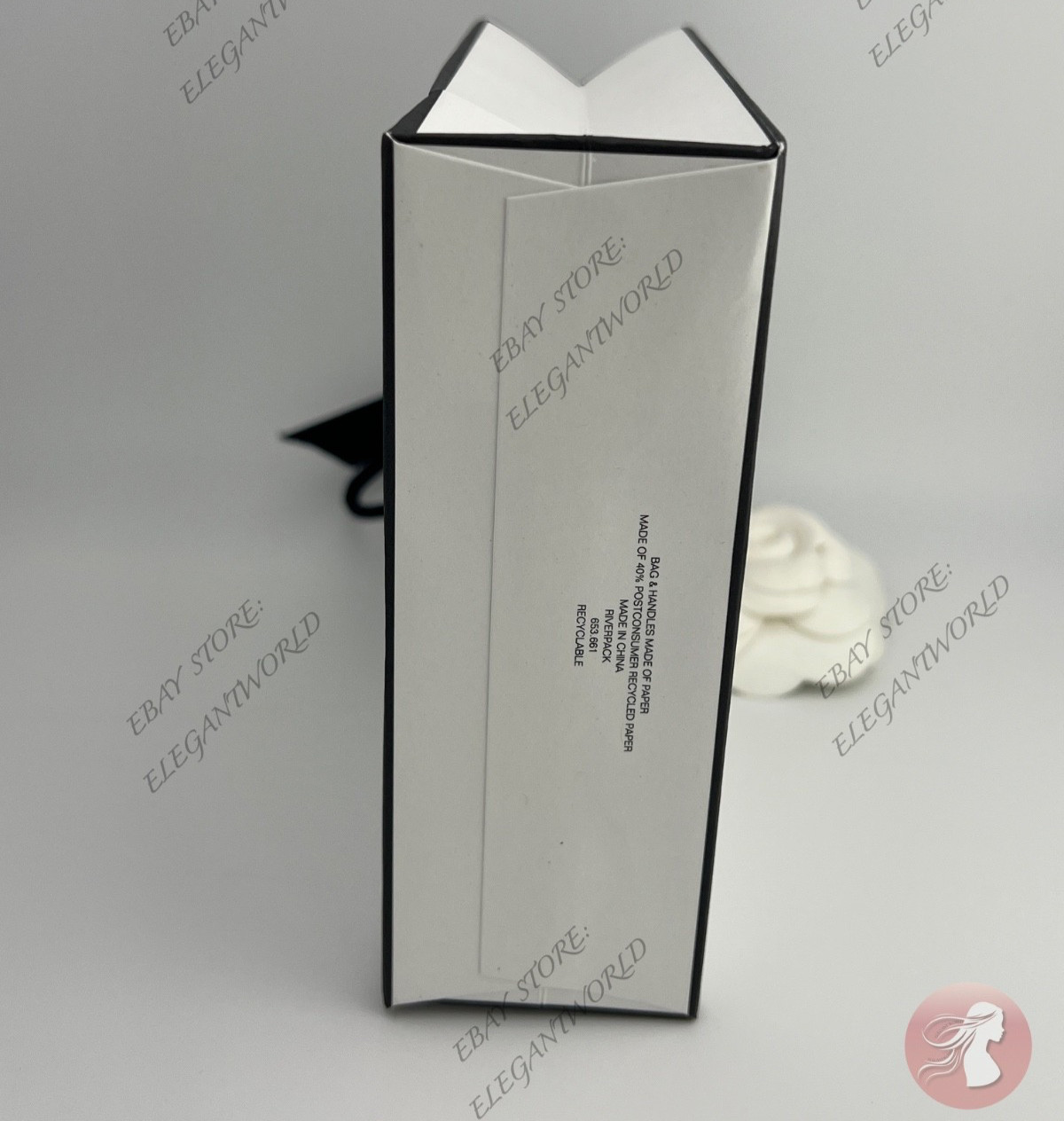 Chanel Small Empty Gift Bag White Paper Classic Black Logo L 5.5 x H 4.5 x D 2"