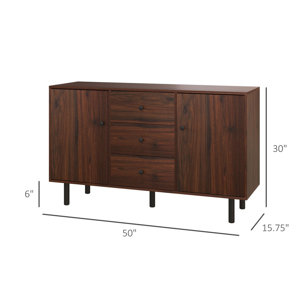 HOMCOM Kitchen Sideboard with 2 Cabinets 3 Drawers Buffet Table, Brown