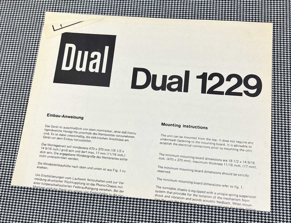 DUAL ELECTRONICS 1229 MOUNTING INSTRUCTIONS J01174