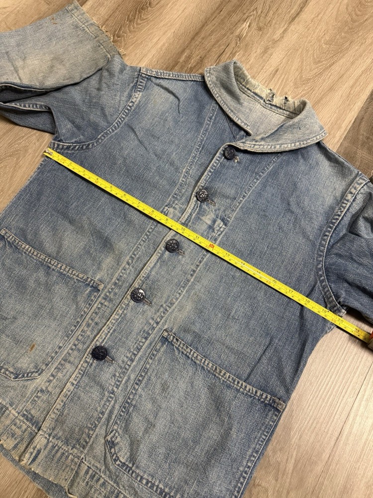 1940s USN Navy Shawl Collar Denim Military Jacket Original Buttons Size Medium