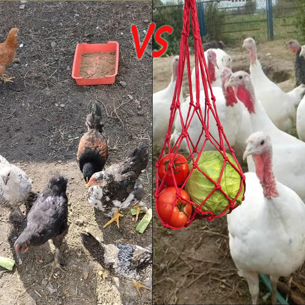 Chicken Vegetable Hanging Feeder 4 PCS, Reusable String Bag with Hook for Chicke