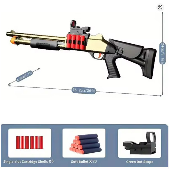Soft Bullet Toy Gun Shotgun – Shell Ejection Function & Long Range Shooting – Fo
