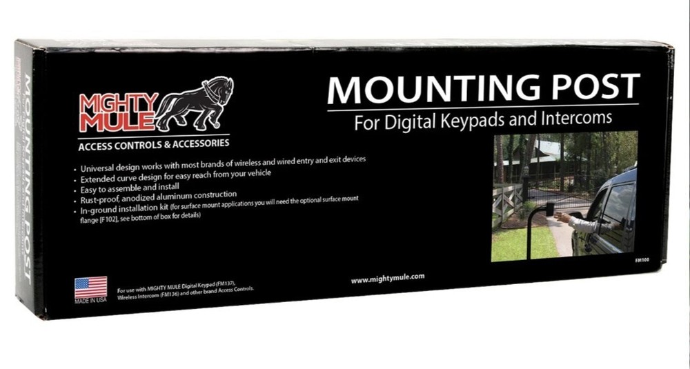Mighty Mule FM100 Keypad/ Intercom Mounting Post - Black - New Open Box