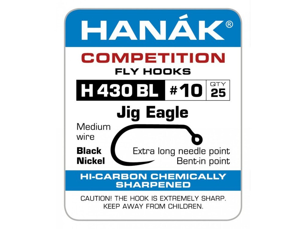 Hanak Competition H 430 BL Jig Eagle Barbless Fly Hooks,  25Pack, various  sizes