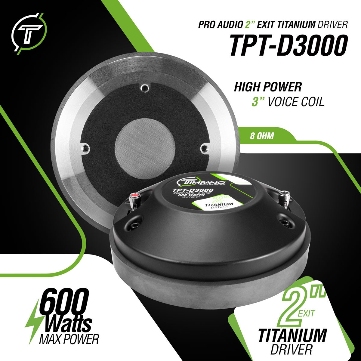 (2) TIMPANO 1200 Watts 2" EXIT TITANIUM COMPRESSION HORN DRIVER TPT-D3000 8 Ohm