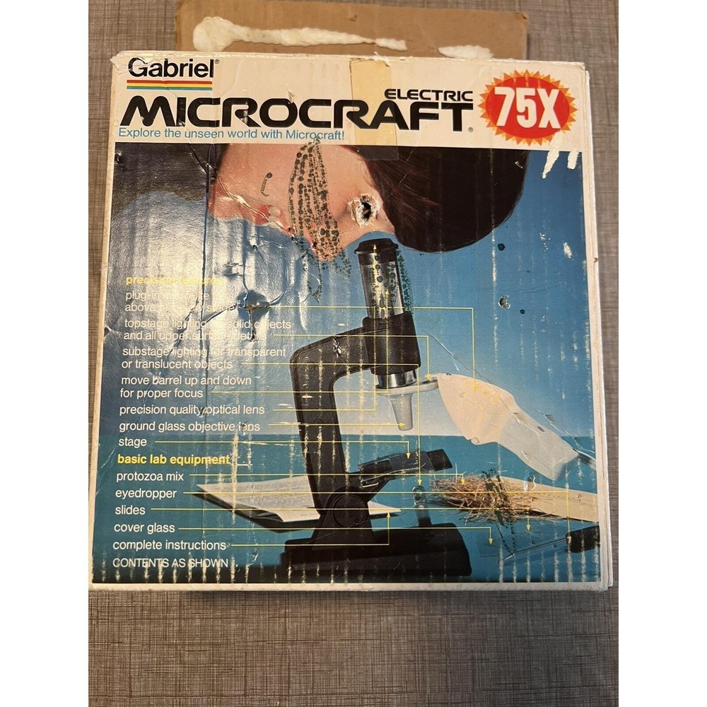 Vintage 70's Gabriel Microcraft Microscope Set 75x Includes Slides