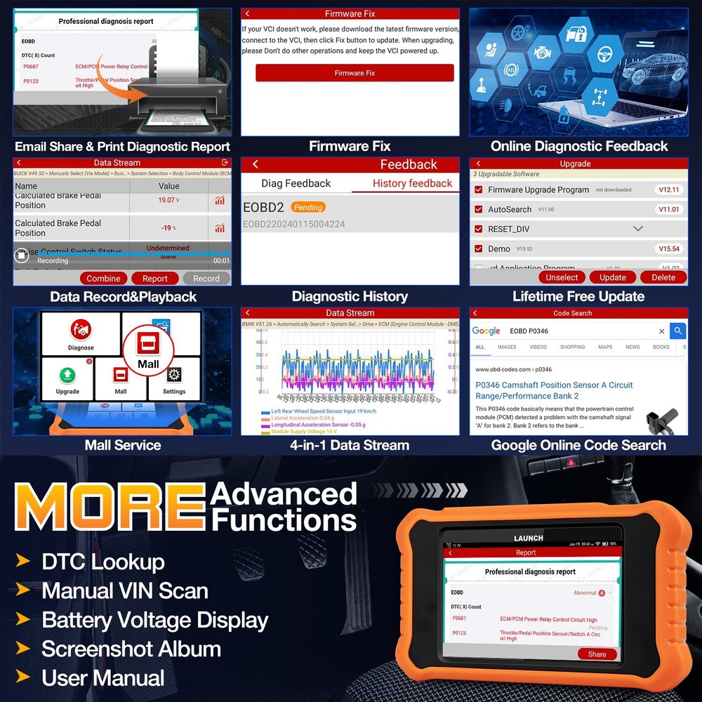 LAUNCH Creader Elite 2.0 for GM Diagnostic Tool Scanner Key Coding Active Test