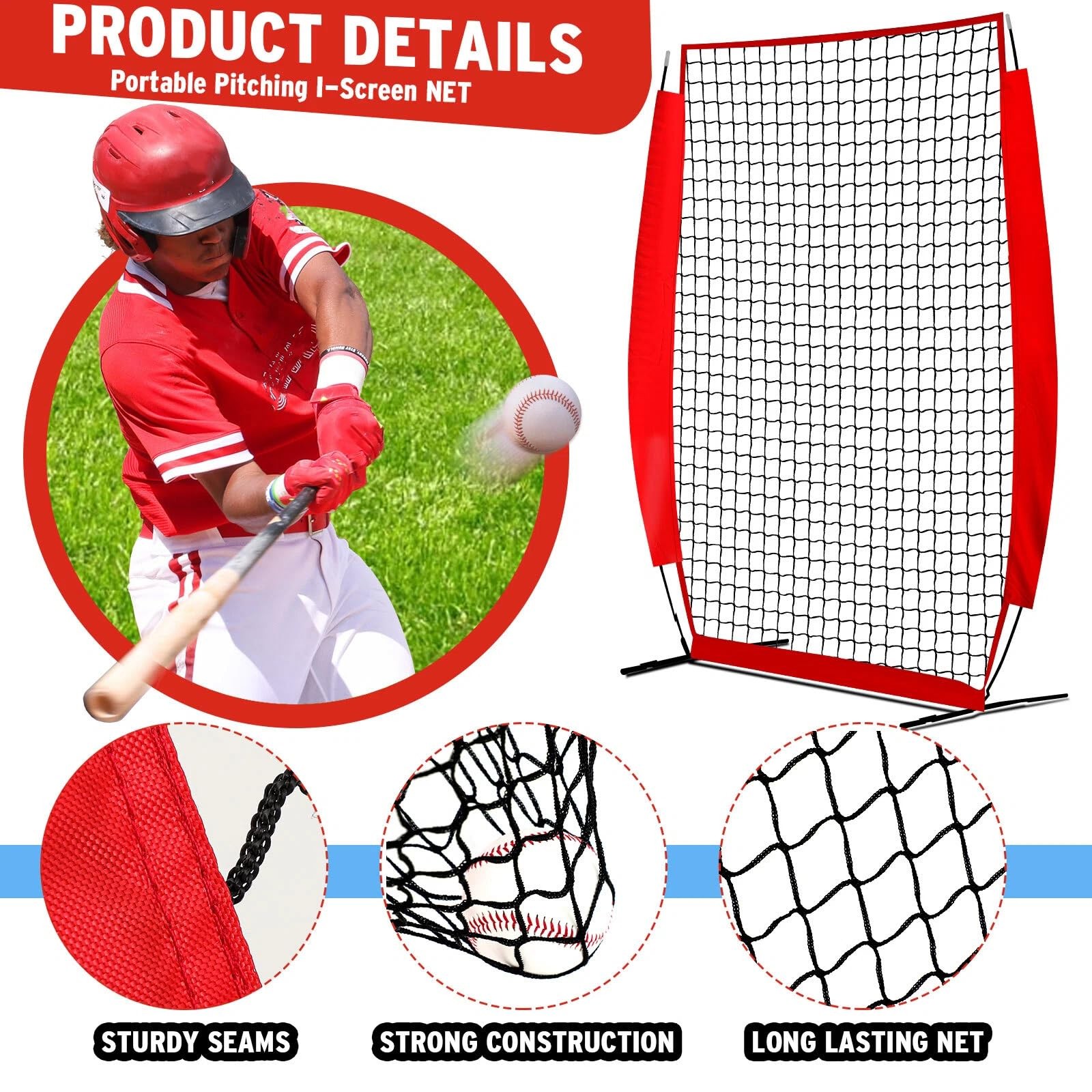 4 x 7 ft Portable Baseball & Softball Pitching Net Replacement Baseball Pitch...
